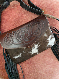 Cara Leather Cross-body Purse with leather tassels