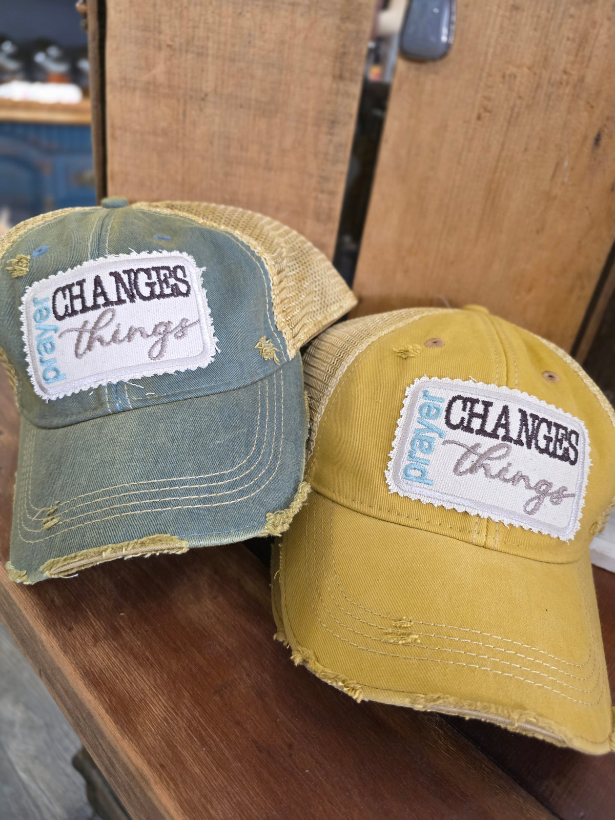 Prayer Changes Things Distressed Mesh Baseball Cap *