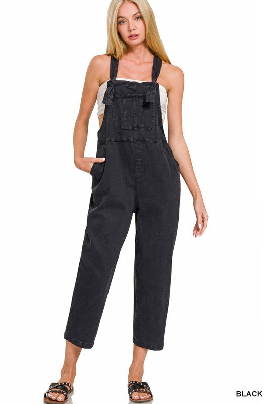 Washed Strap Knot Jean Overalls Jumper / Romper Black * on sale