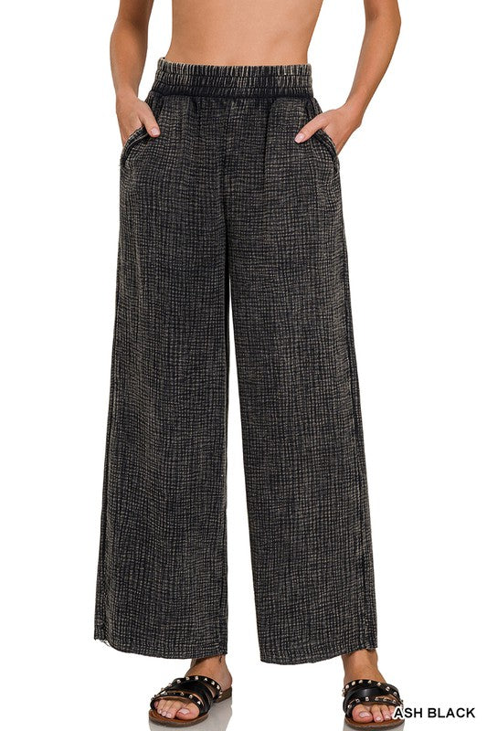 Soft Cotton Gauze Mineral Washed Palazzo Pants: Black * on sale