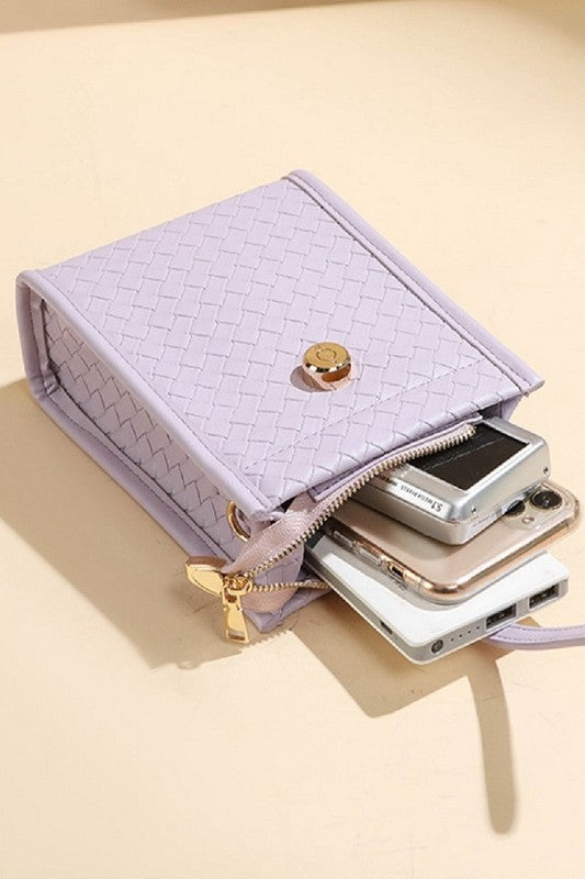 Parker Woven vegan leather crossbody purse with strap