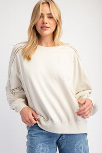 Ecru Raglan Lace Crochet Vintage Washed Long Sleeve * on sale