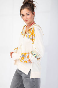 Boho Floral Patch Block long sleeve hoodie by Easel * on sale