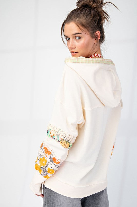 Boho Floral Patch Block long sleeve hoodie by Easel * on sale