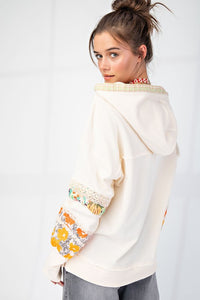 Boho Floral Patch Block long sleeve hoodie by Easel * on sale