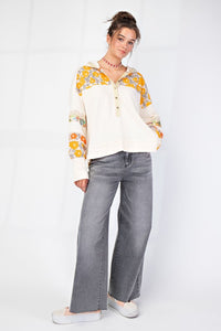 Boho Floral Patch Block long sleeve hoodie by Easel * on sale