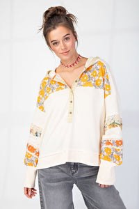 Boho Floral Patch Block long sleeve hoodie by Easel * on sale