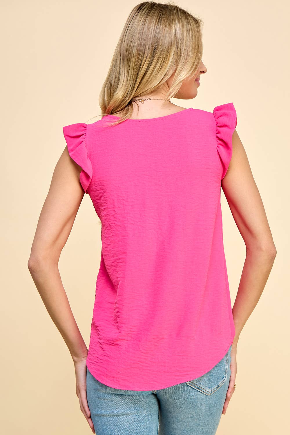 Solid Top Blouse with Ruffled Detailed Sleeves: Hot Pink * on sale