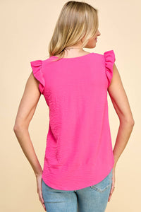 Solid Top Blouse with Ruffled Detailed Sleeves: Hot Pink * on sale