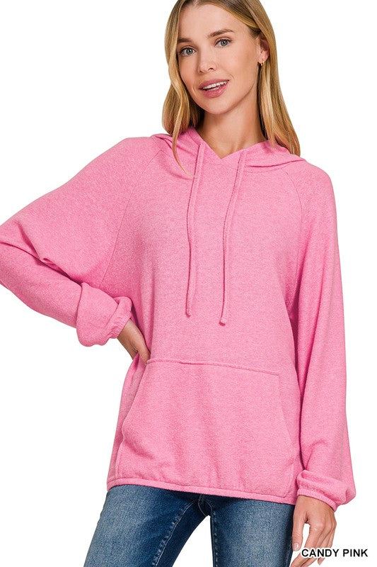 Candy Pink Long Sleeve Brushed Hacci Soft Sweater Hoodie * on sale