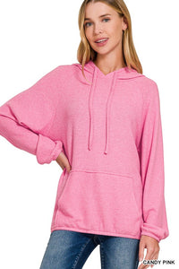Candy Pink Long Sleeve Brushed Hacci Soft Sweater Hoodie * on sale