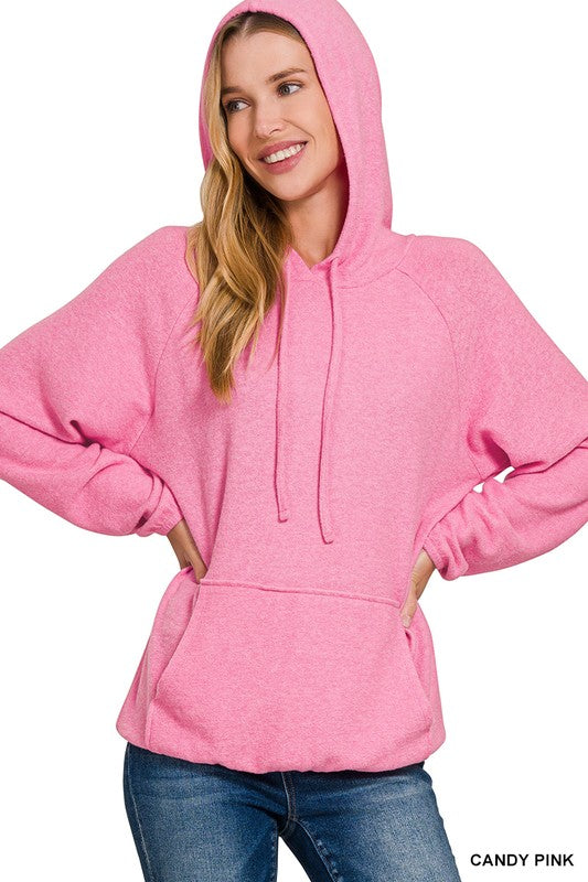 Candy Pink Long Sleeve Brushed Hacci Soft Sweater Hoodie * on sale