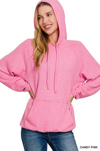 Candy Pink Long Sleeve Brushed Hacci Soft Sweater Hoodie * on sale