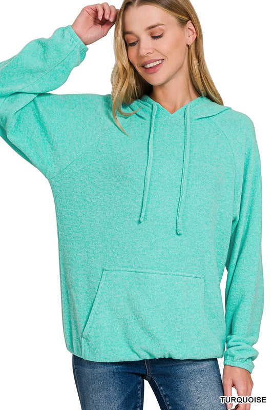 Turqouise Long Sleeve Brushed Hacci Soft Sweater Hoodie * on sale