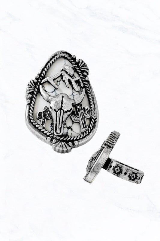 Worn howlite steer stretch ring