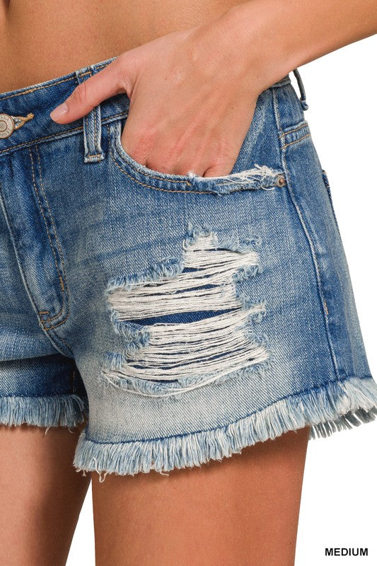 River Washed Frayed Jean Shorts * on sale