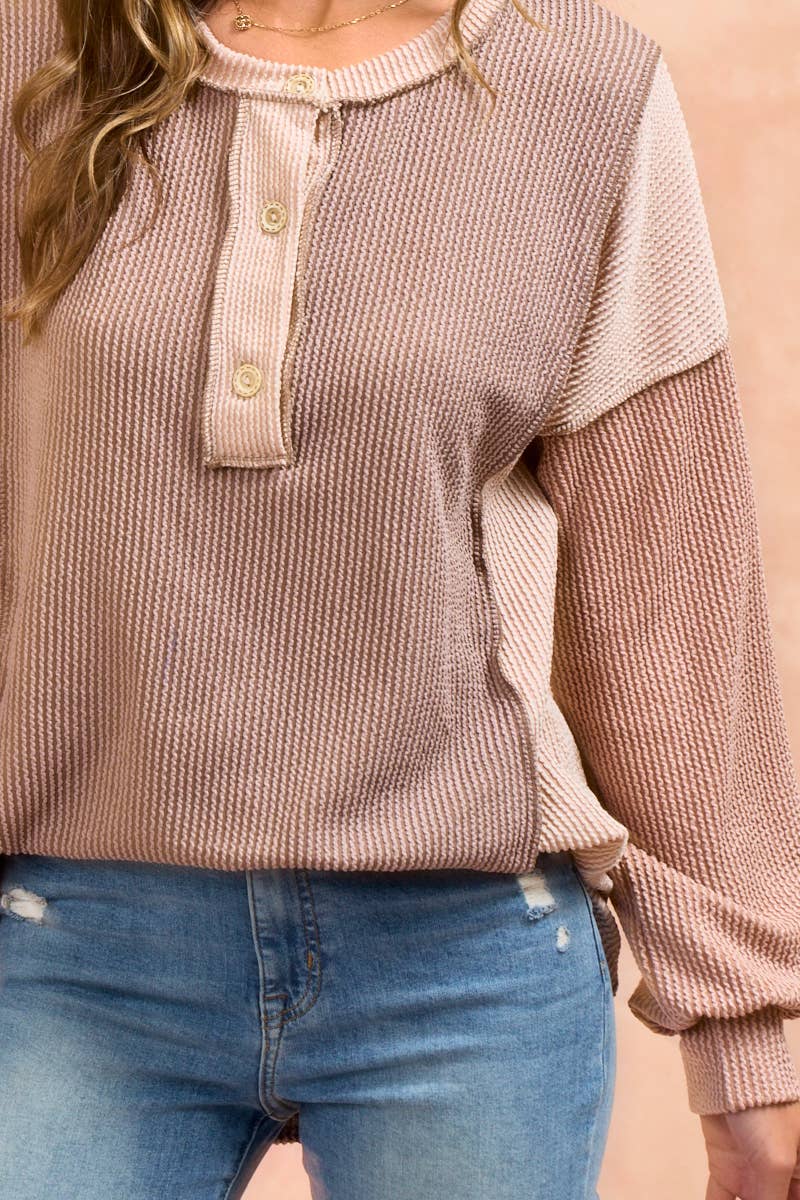 Amalias rib long sleeves top: CHOCO/TAUPE/PEANUT