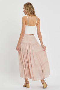 TIERED MAXI SKIRT: NUDE BLUSH
