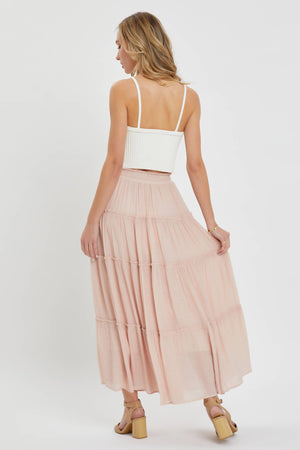TIERED MAXI SKIRT: NUDE BLUSH