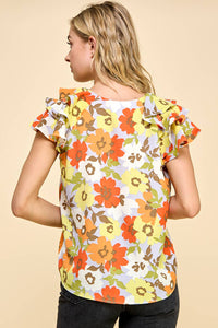 Floral Top V Neck Detail with Triple Layered Sleeves: Grey * on sale