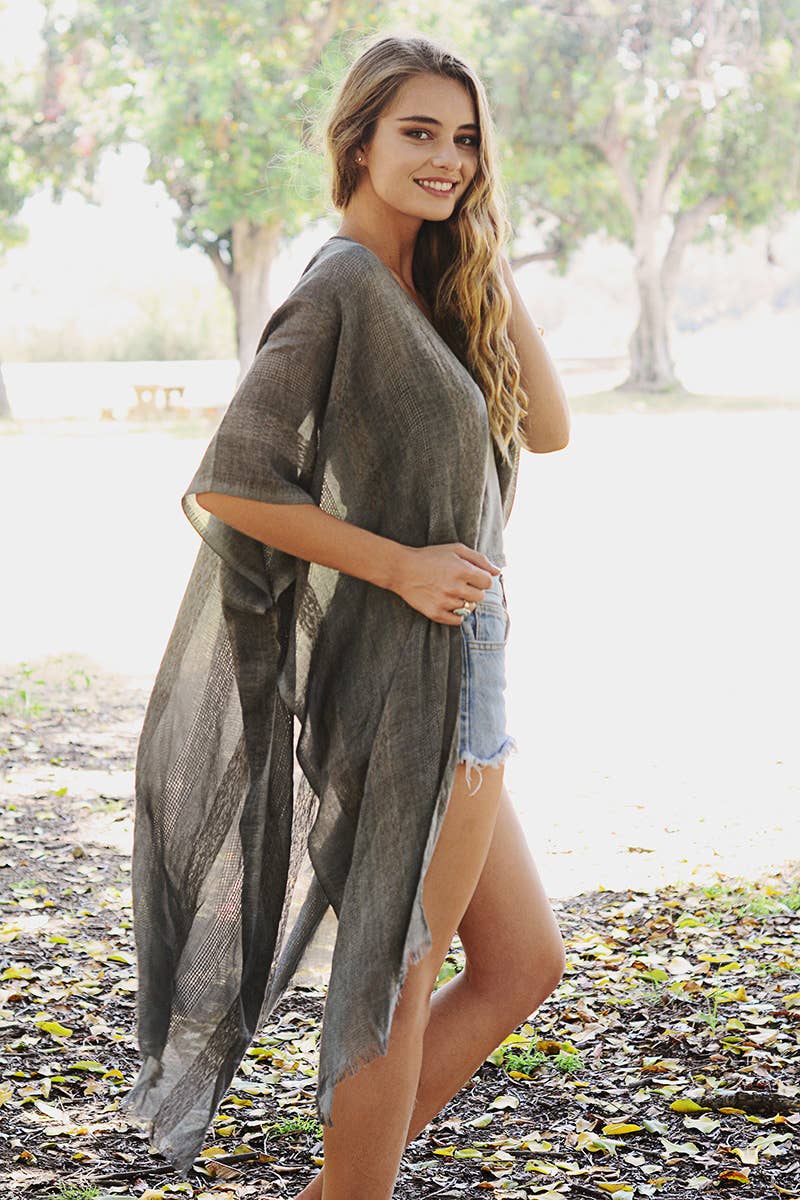 Woven Longline Tribal Kimono - Colorblock Design: Charcoal