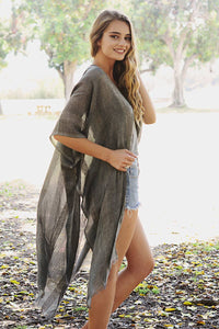 Woven Longline Tribal Kimono - Colorblock Design: Charcoal