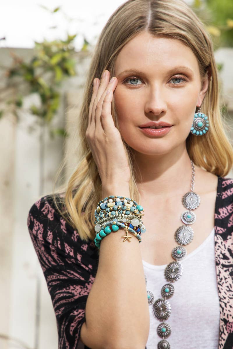 Multi Beaded Natural Stone Stacked Bracelet Ocean