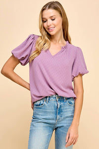 Solid Textured Air Flow Top: Grape Blouse