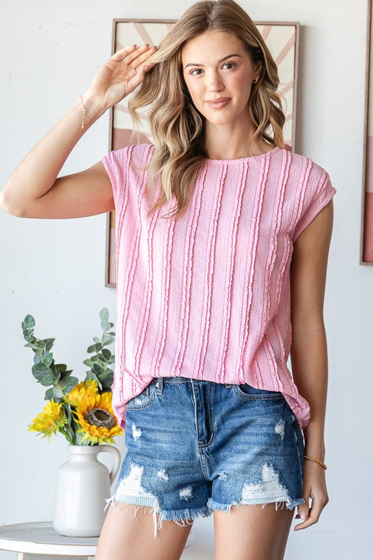 Textured Short Sleeve Blouse in pink * on sale