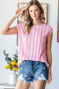 Textured Short Sleeve Blouse in pink * on sale