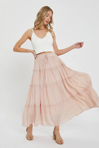 TIERED MAXI SKIRT: NUDE BLUSH