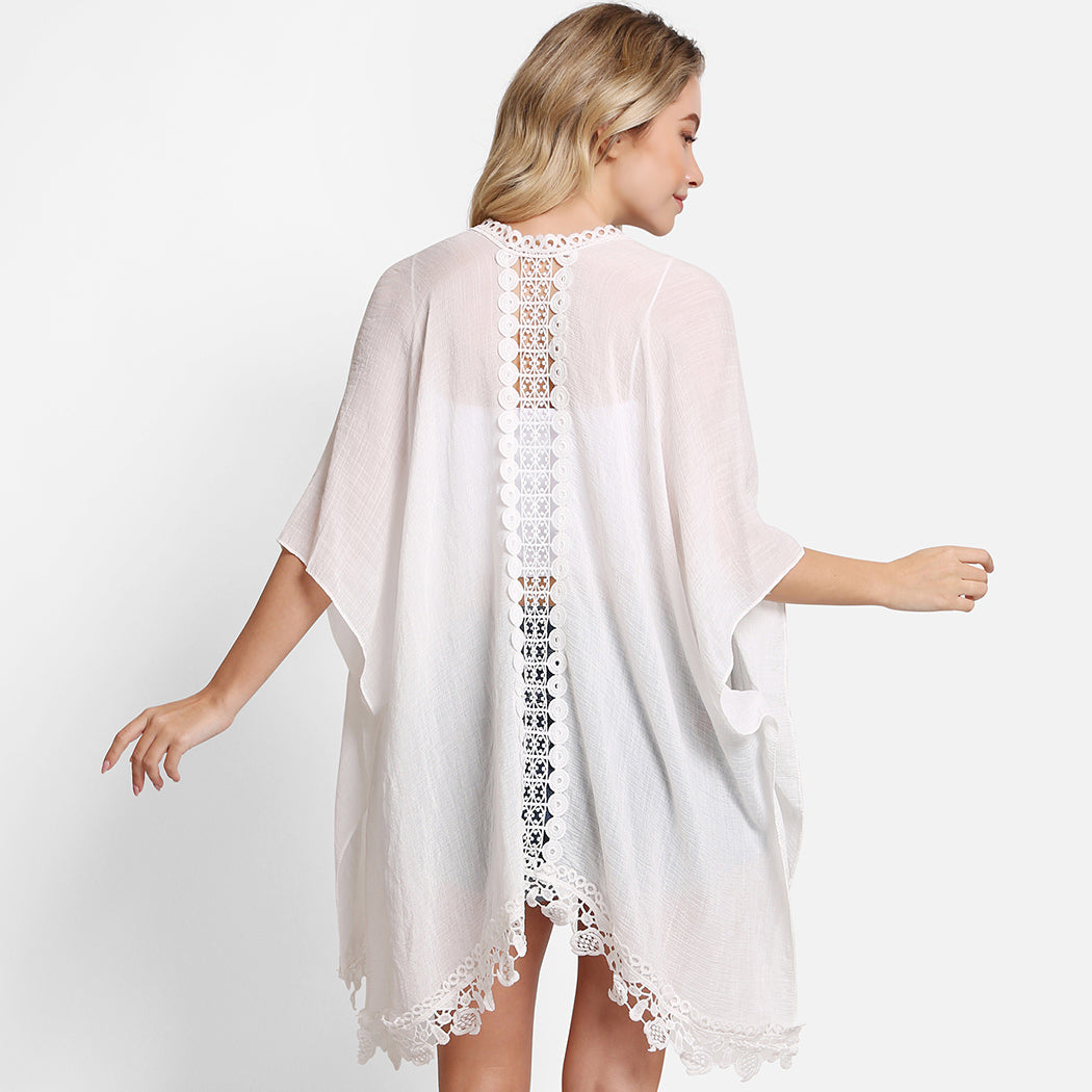Boho Lace Edged and Back Kimono in Oat *