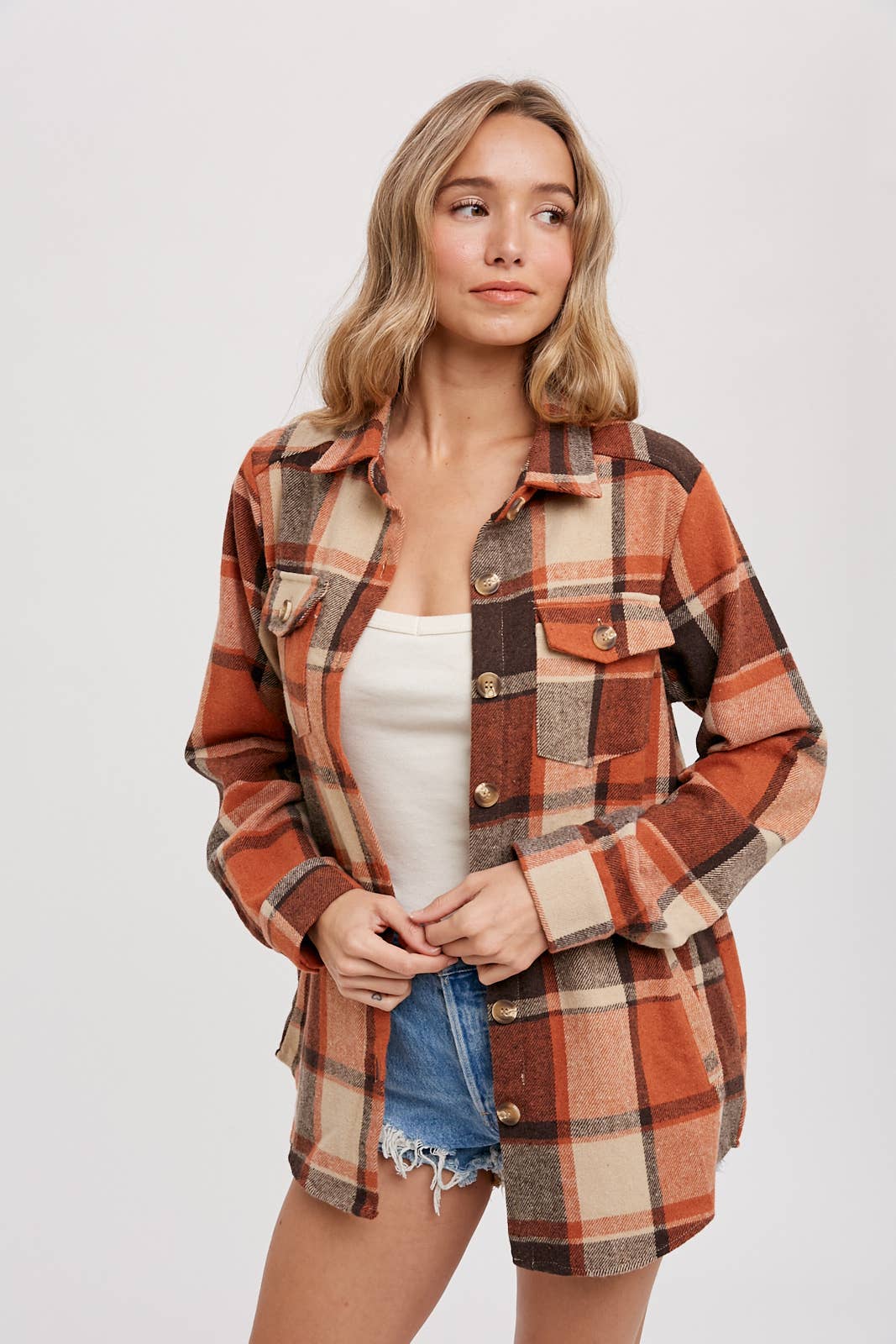 FLANNEL PLAID SHACKET / JACKET WITH POCKETS : AUTUMN PLAID