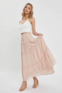 TIERED MAXI SKIRT: NUDE BLUSH