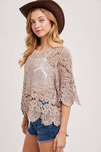 CROCHET LACE TOP: LATTE