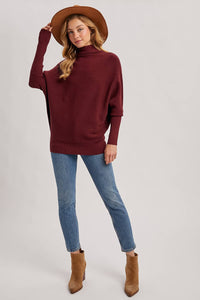 SLOUCH NECK DOLMAN SLEEVED PULLOVER: MAROON