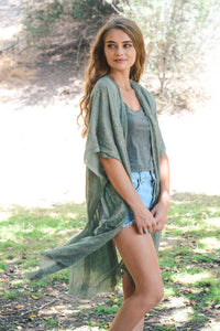 Woven Longline Tribal Kimono - Colorblock Design: Sage