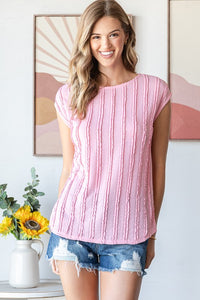 Textured Short Sleeve Blouse in pink * on sale