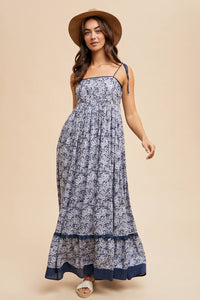 FLORAL CONTRAST MAXI DRESS: MIDNIGHT