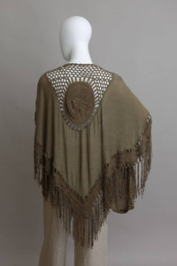 Festival-Ready Crochet Back Tasseled Kimono Jacket : Olive *