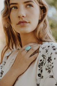 Round Turquoise Stone Floral Engraved Silver Ring * on sale
