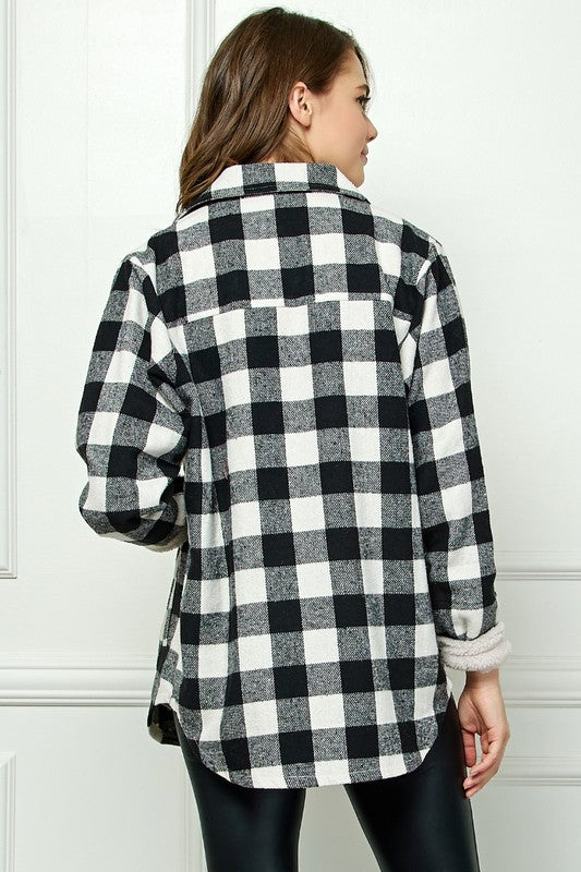 Buffalo Plaid Black and White flannel jacket with sherpa lining