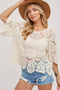 CROCHET LACE BLOUSE TOP: NATURAL