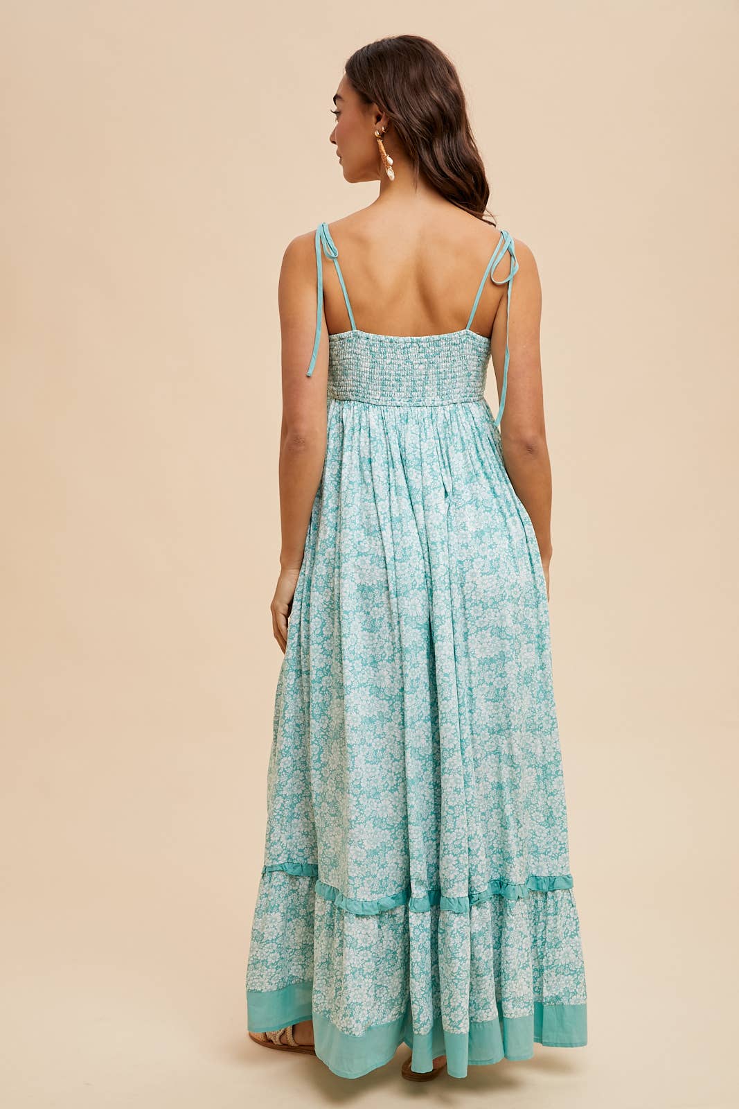 FLORAL CONTRAST MAXI DRESS: SEAFOAM