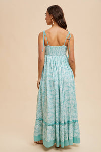FLORAL CONTRAST MAXI DRESS: SEAFOAM