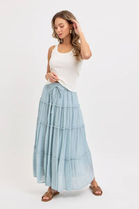 BESTSELLER TIERED MAXI SKIRT: MISTY BLUE