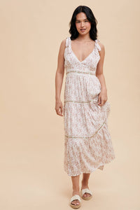 TIERED TIE STRAP MIDI DRESS: MAUVE