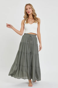 TIERED MAXI SKIRT: OLIVE