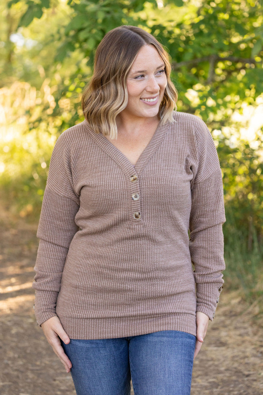 Mocha Button Long Sleeve Shirt * on sale