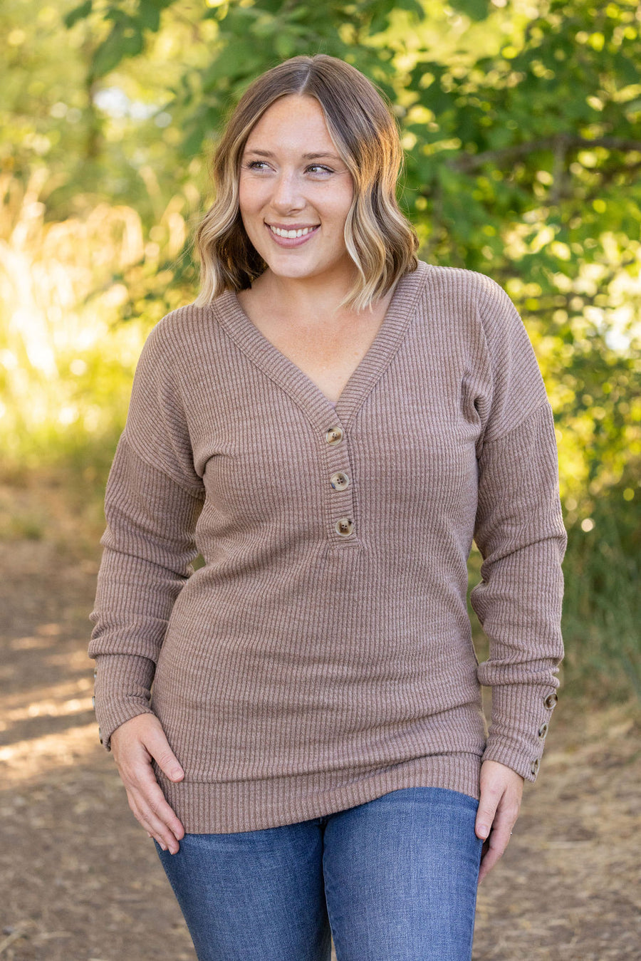 Mocha Button Long Sleeve Shirt * on sale